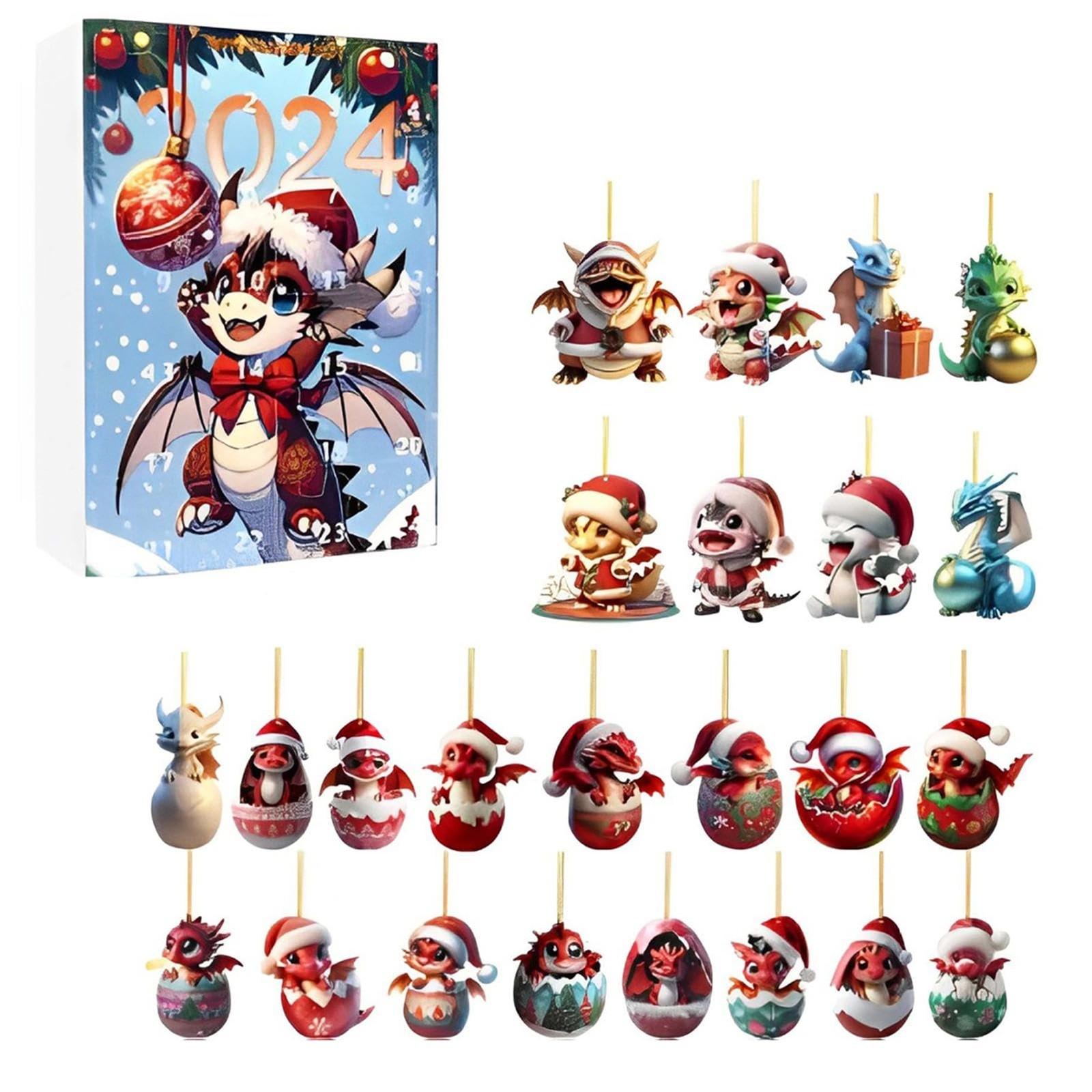 

Адвент-календарь с драконом, рождественский календарь обратного отсчета с 2D-акриловыми игрушками-украшениями в виде динозавров, рождественский 24-дневный адвент-календарь для детей One Size