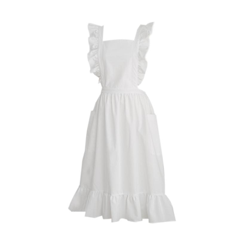 Cotton Linen Apron Pinafore Dress for Women Adjustable Casual Apron Cooking Apron with Pocket for Kitchen Restaurant белый