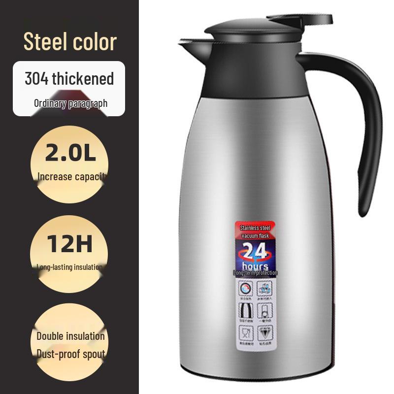

304 Stainless Steel Double-Layer Vacuum Insulated Coffee Pot, Large Capacity Thermos Teapot for Home and Restaurant Use. 2.0L Large