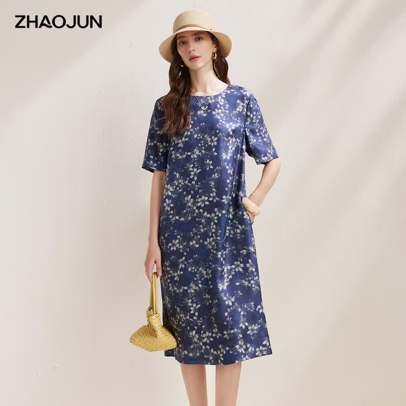

Zhaojun Women s 2026 S/S Printed Silk Twill Short-Sleeve Dress 2XL