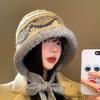 Autumn and winter hats women's plush thickened wool hats versatile big head circumference warm knitted hats