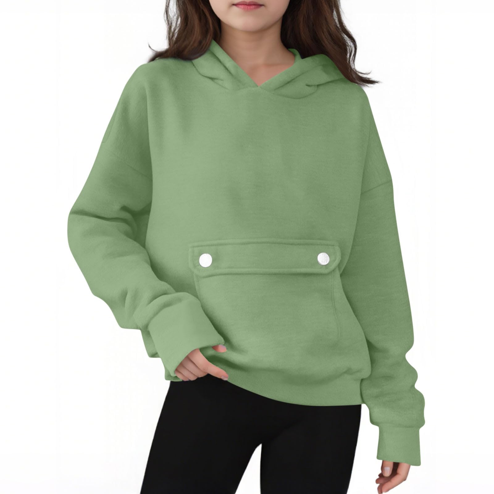 

Children s Oversized Pullover Long-Sleeve Hooded Sweatshirt With Button Pockets In Color 170 зелений