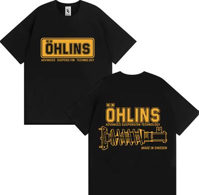 Stylové a zábavné OHLINS Motocyklové Tlumiče Vzor Léto 2025 Potisk 100% Čistá Bavlna Volné Ležérní Retro Tričko