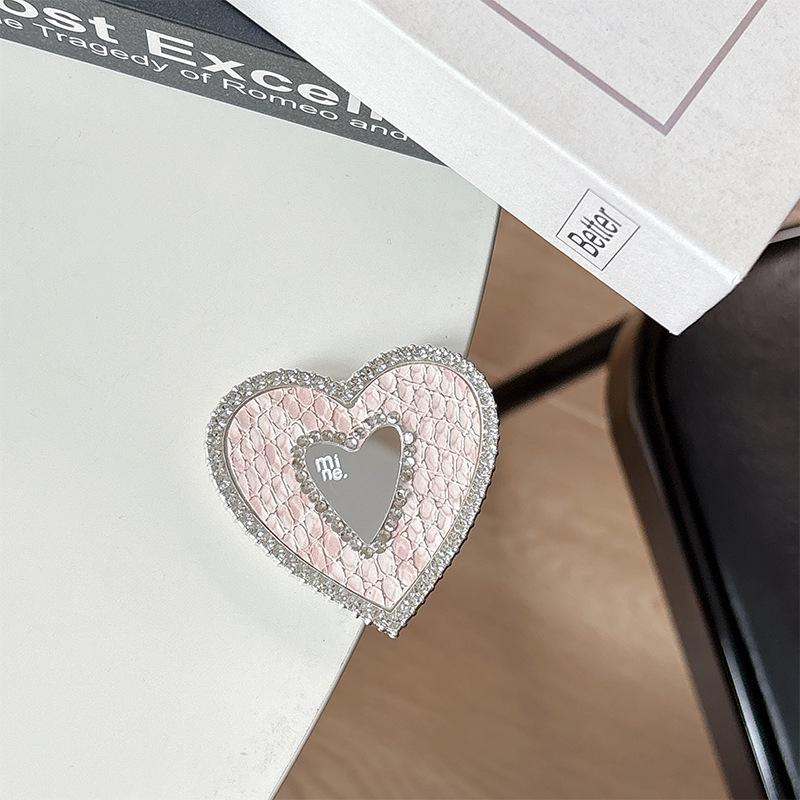 Solid Leather Heart-Shaped MagSafe Phone Holder with Mirror