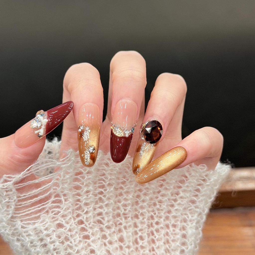 Cat Eye Amber Leopard French Handmade Sparkle Nails