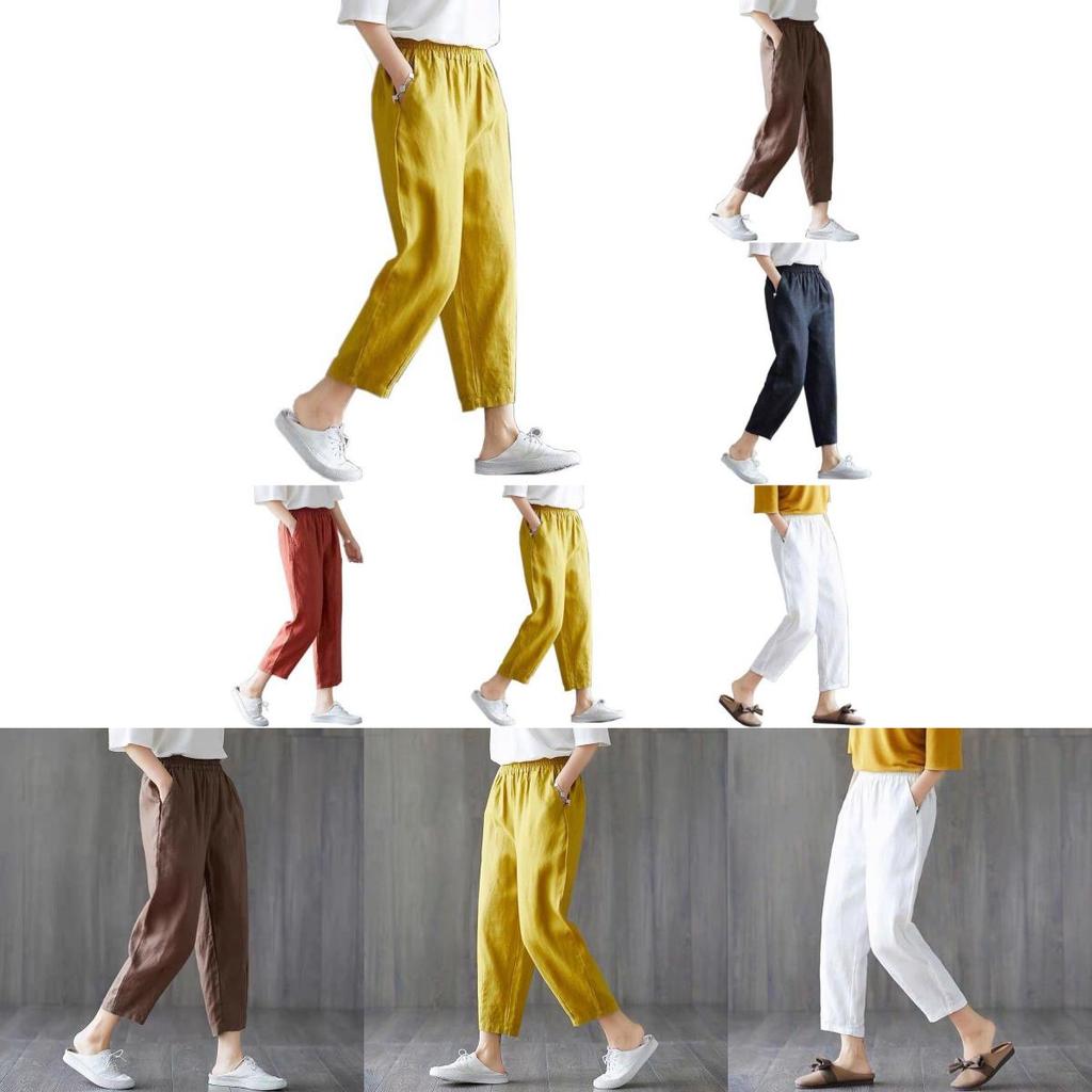 Cotton Linen Casual Female Pants Korean Style Loose Tapered Long Pants For Women
