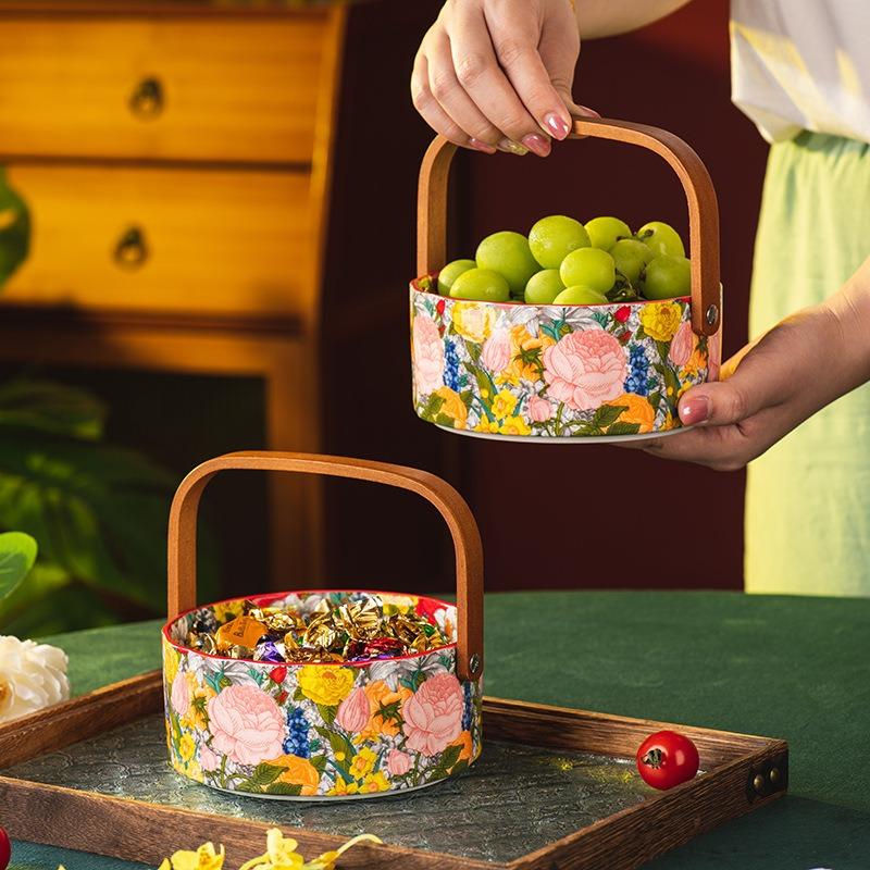 Portable fruit basket, living room coffee table, household high-value ceramic fruit plate, snack plate, candy box, dried fruit plate.
