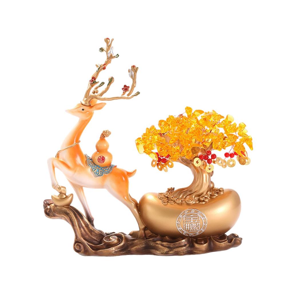 Decorative Deer Figurine Desktop Ornament Money Tree Desk Ornaments Home Decorations Elk Resin