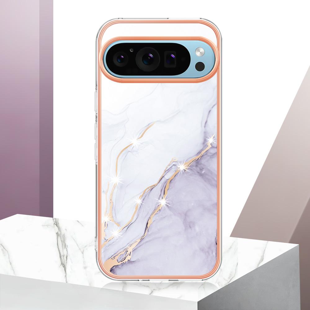 For Google Pixel 9/Pixel 9 Pro TPU Case with IMD Marble Pattern Electroplated Back Cover