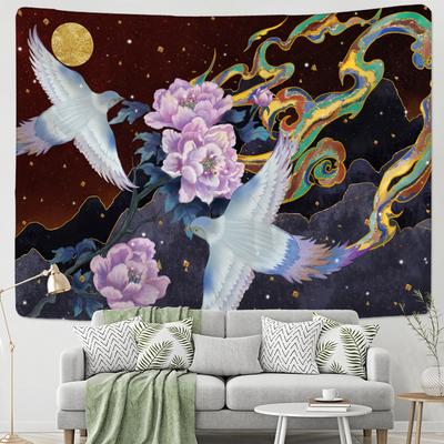 Chinese Style Crane Oil Painting Tapestry Wall Hanging Bohemian Style Hippie Aesthetics Room Artist Home Decor