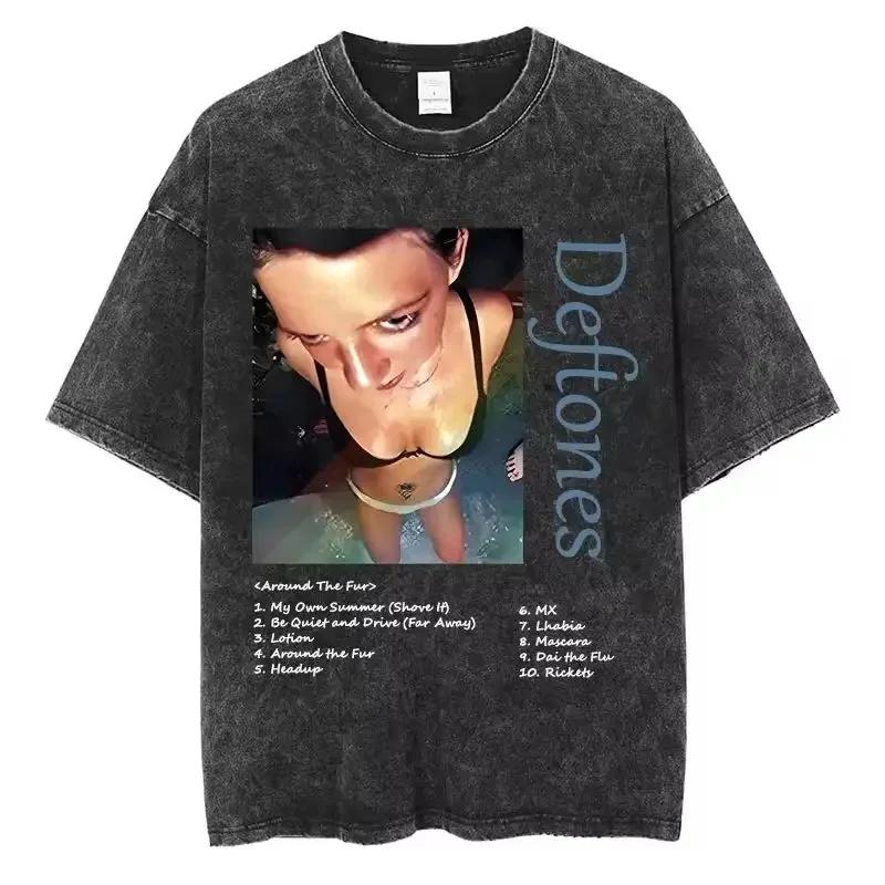 New Hip Hop Deftones Washed Short Sleeve Round Neck Y2k T-shirt Men's Clothing New Top and T-shirt Men's T-shirt Camisetas