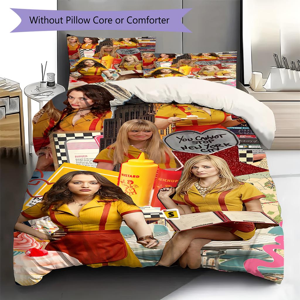 2 Broke American Sitcom Pattern Bedding,Quilt Set Quilt Cover Pillowcase Home Birthday Gift (1 * Duvet Cover + 2 * Pillowcase, Without Core)