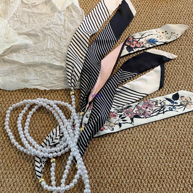 French Lace Pearl Waist Belt & Silk Scarf Hair Tie Accessory