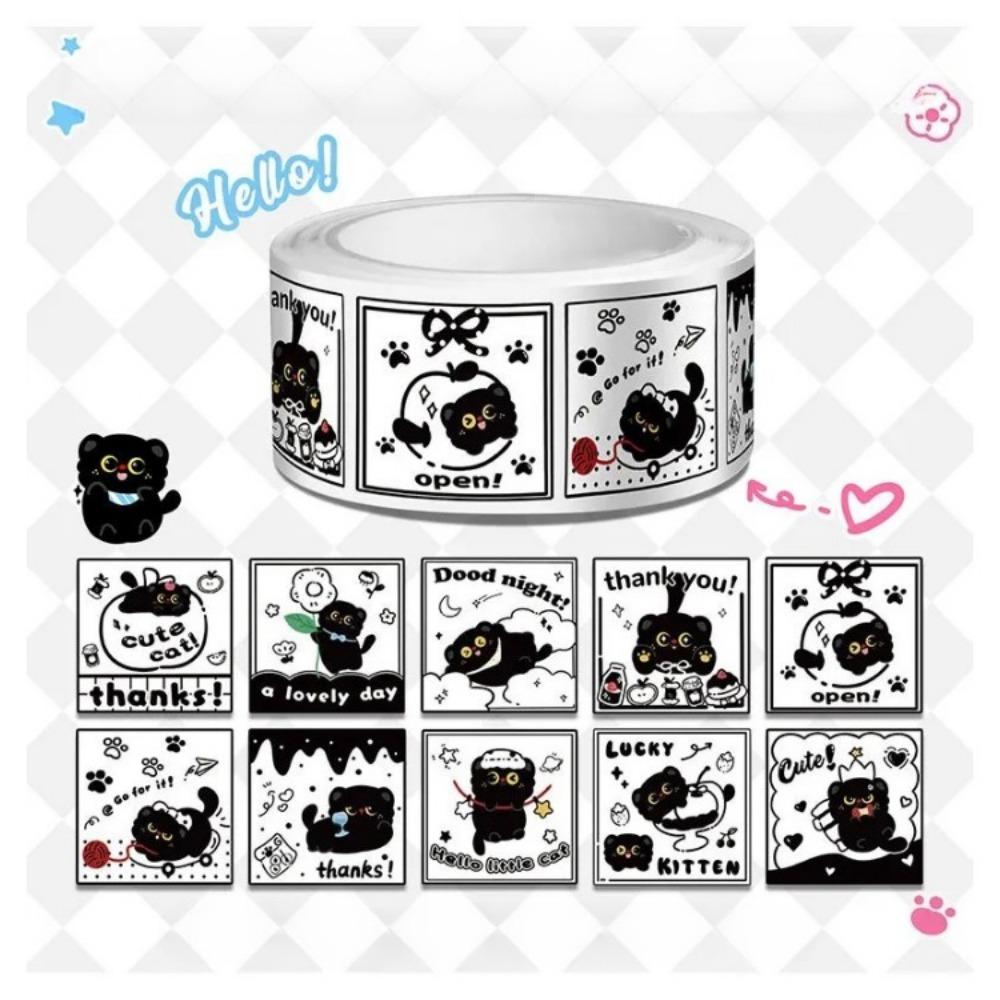300Pcs/roll Kawaii Cartoon Black Cat Sticker Bubble Mailer Sealing Stickers Deco Labels Fun Cute Stationery DIY Decals for Kids