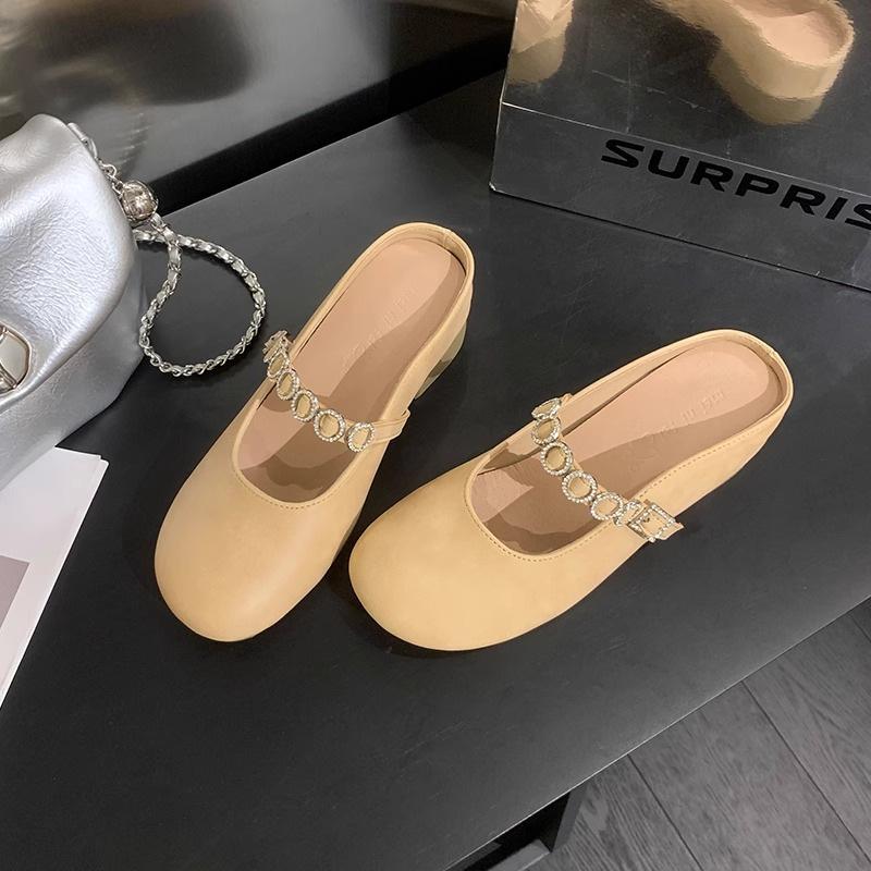 Summer wear sandals bag head shoes women's single shoes round head not tired feet rhinestone one pedal inner height increase half drag