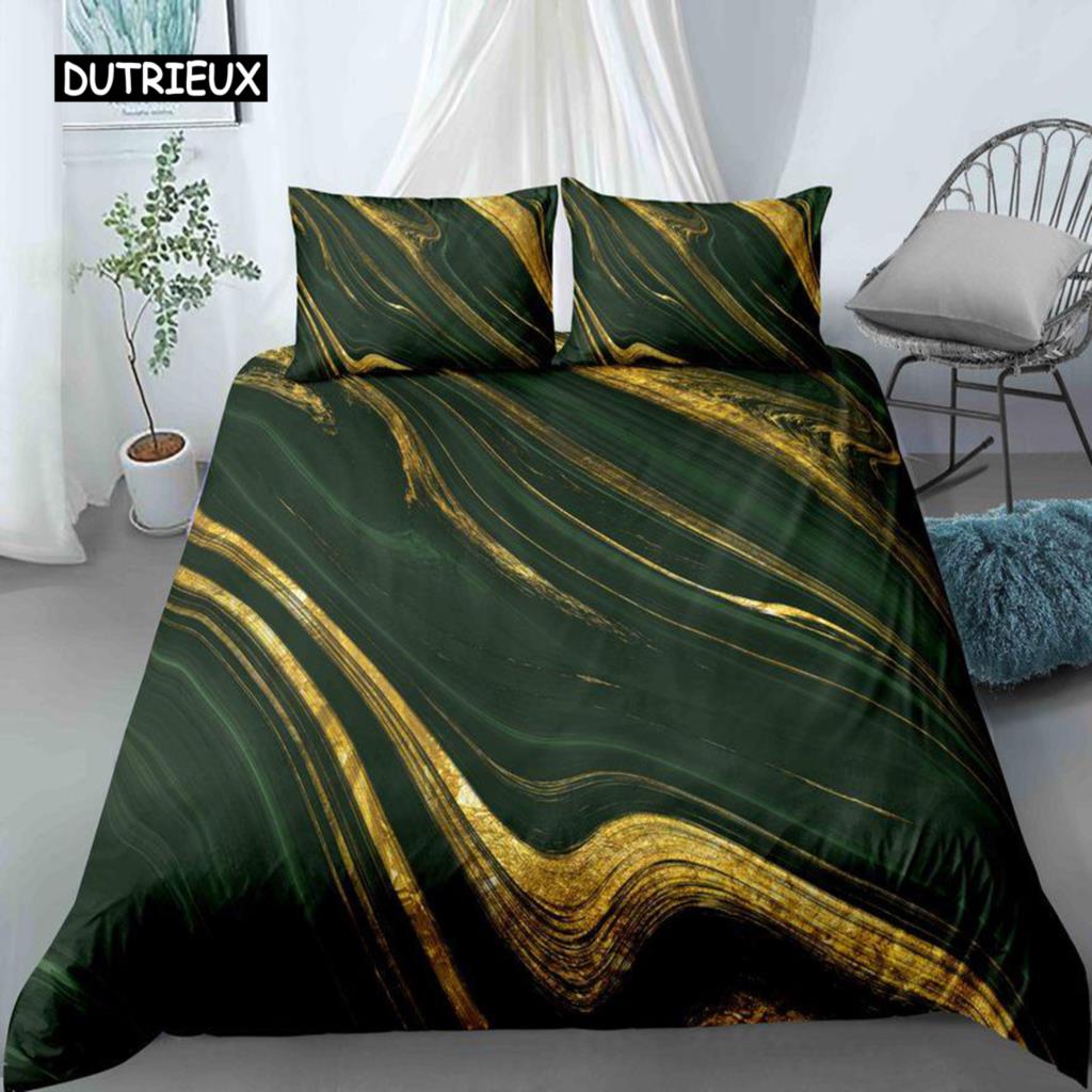 Schicker Marmor-Bettbezug aus Mikrofaser, Mint, Gold, Glitzer, Türkis, Bettwäsche-Set, abstrakt, Aquablau, Bettbezug für Einzelbett, Doppelbett, volle Größe