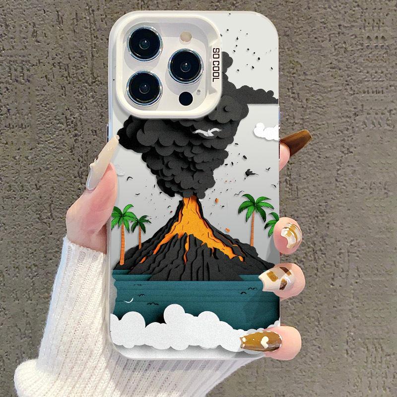 Silver iPhone 17 Case for Apple 15 Pro Max/14 Pro/13/16 Pro Cross-Border Volcano Eruption Design OPPO Realme GT8 Pro