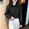 Polo Neck Black Chiffon Shirt Women's Design Niche Retro French Long-sleeved Top