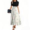 Women's Fashion Casual Belt Short Sleeve Round Neck Floral Stitching Elegant Temperament Dress