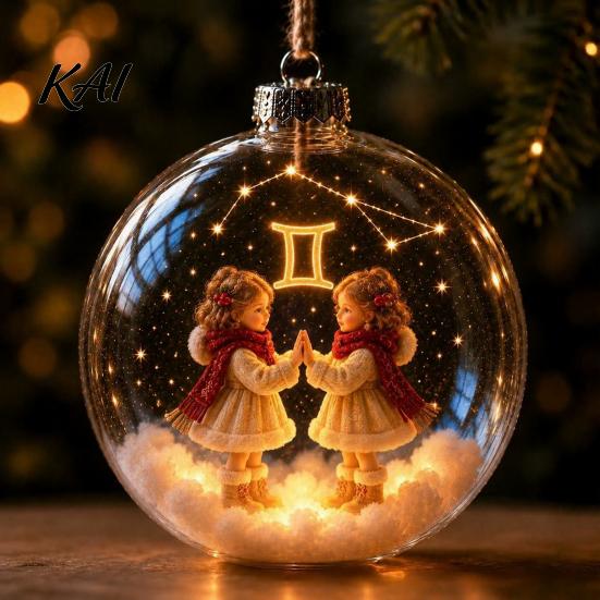 Decorative Spheres for Home Lighted Zodiac Christmas Ornament, Glowing Sign Ball with Warm LED, Acrylic Xmas Balls Party 3D Clear Hanging Pendant Tree