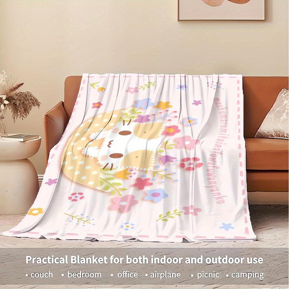 1pc Flannel Cute, MashumaroThrow Blanket, Cartoon Truck Pattern Printed Blanket, Warm Cozy Soft Blanket For Couch Bed Sofa Car Office Campin