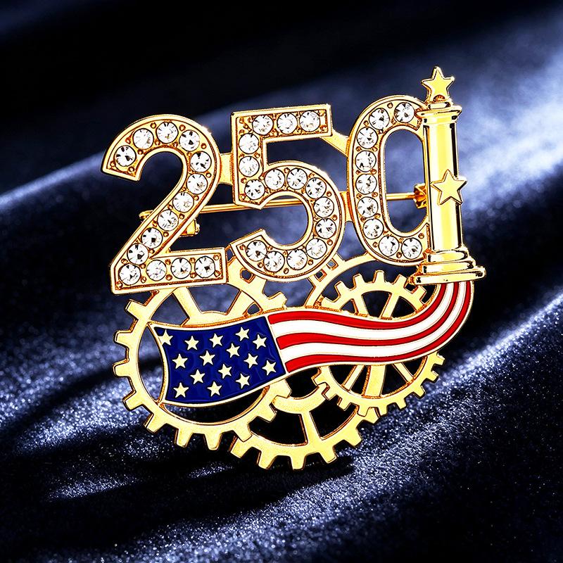 USA 250th Anniversary Commemorative Brooch Set Shiny Rhinestone American Flag Hypoallergenic for Sensitive Skin Daily Wear