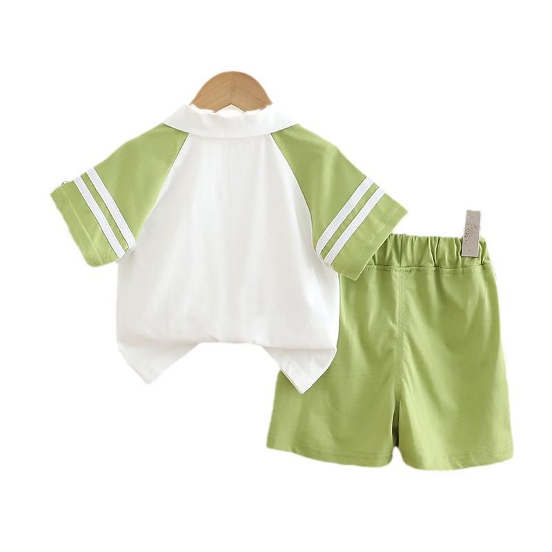 “2025 New Style Boys' Summer Two-Piece Set: Lapel Stripe Short Sleeve"