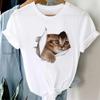 Harajuku Women's Short Sleeve T Shirt Casual White Tops Female Clothing T-shirt Cat Print Ladies Gothic Tshirts