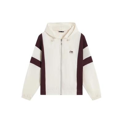 Li Ning Logo Embroidered Color Block Zip-Up Hooded Long Sleeve Casual Jacket Women Jackets White AFDT532-2