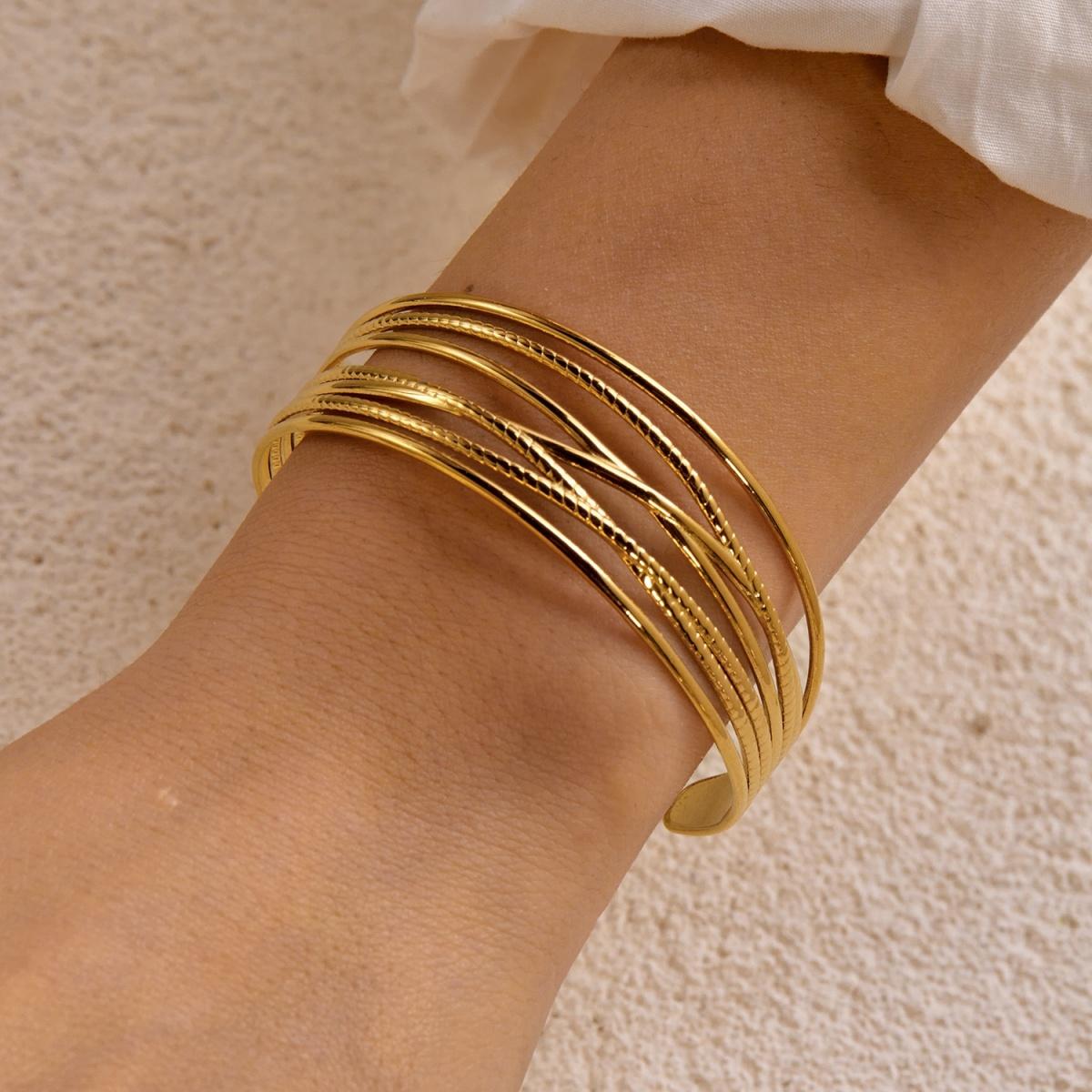 Stainless Steel Multilayer Cross Line Butterfly Wrap Cuban Chain Open Cuff Bracelet For Women Men Punk Infinity 8 Bangle Zircon