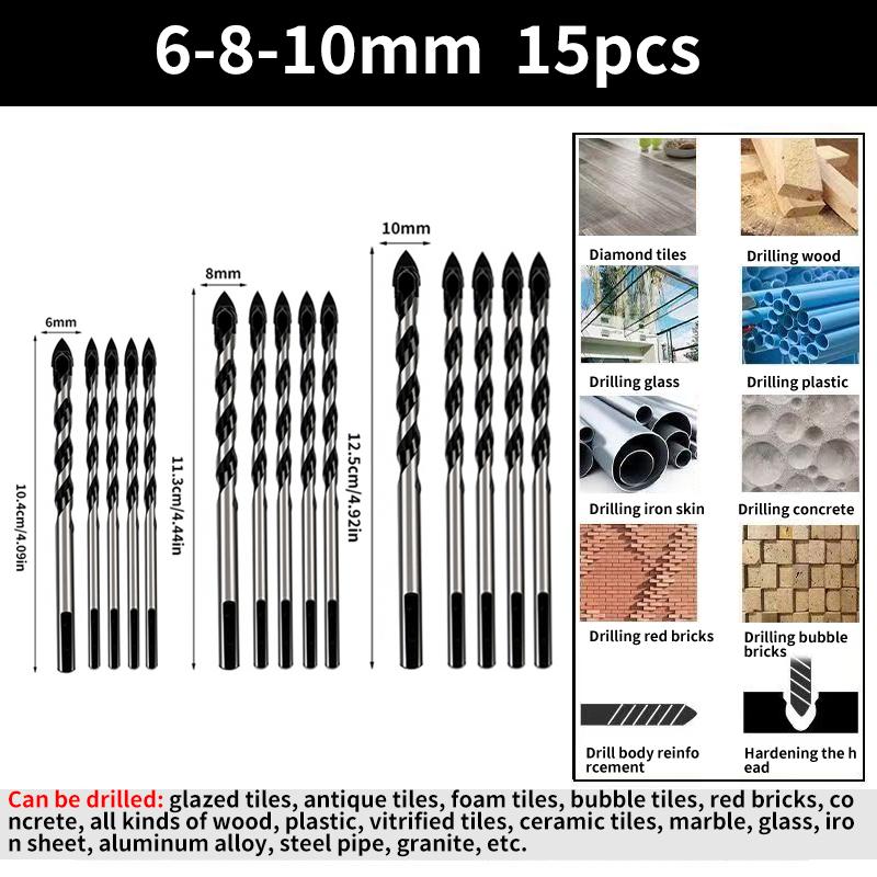 Multi-Functional Triangle Diamond Drill Bit Set – Carbide & Tungsten for Ceramic, Tile, Concrete, Brick, Wood, Glass & Metal