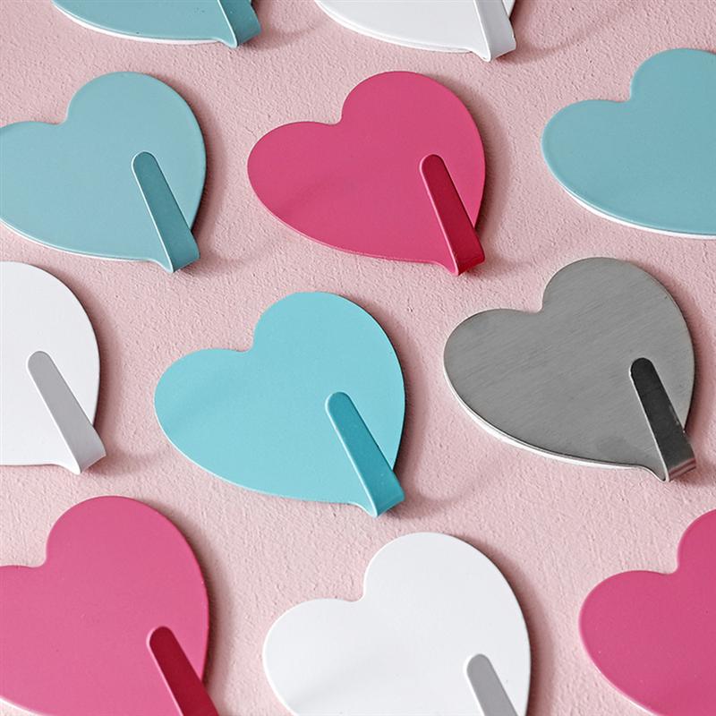 12 Pcs Iron Wall Adhesive Hangers Heavy Duty Heart Shaped Clothes Hangers for Coats Mounted