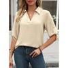 European and American fashion new casual V-neck medium-sleeved temperament shirt women's solid color shirt