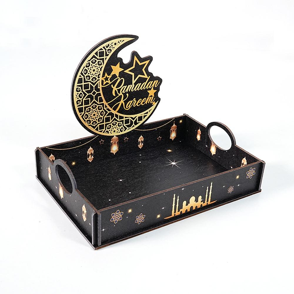 Stern Mond Ramadan Holztablett Handgefertigter Lebensmittelhalter Eid Mubarak Snacktablett Eid Mubarak Feier