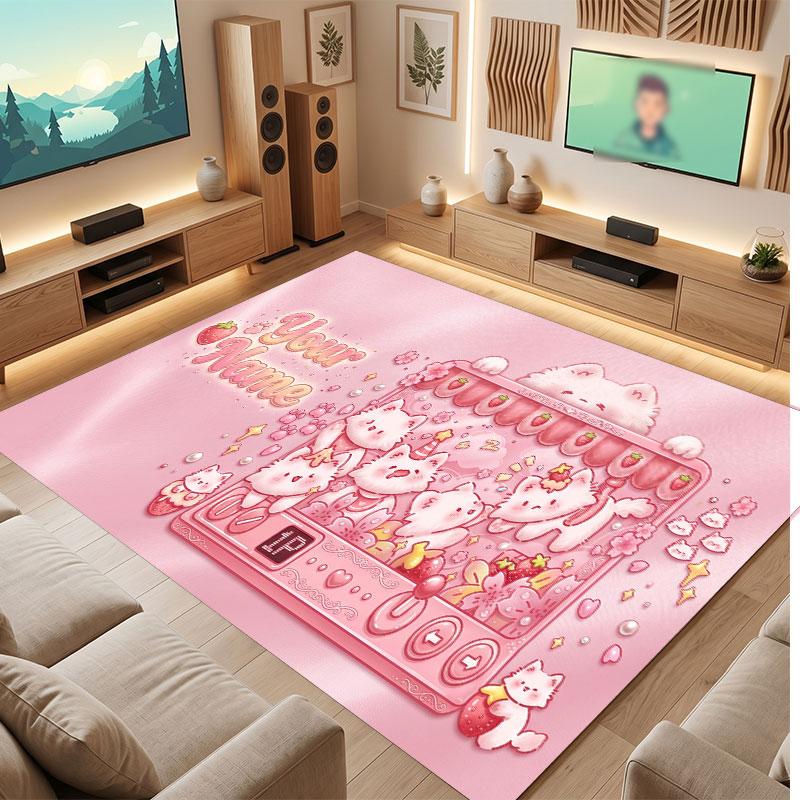 Cat Theme Crystal Velvet Floor Rug Personalized Custom Name Text Warm Carpet Home Decoration