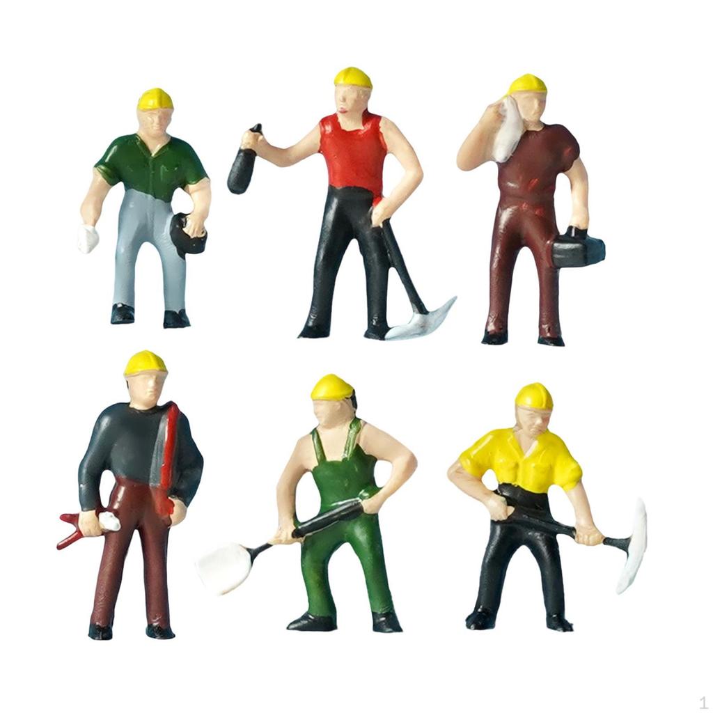 6Pcs 1/87 Construction Worker Figures Crafts Collectibles Miniature for Diorama Micro