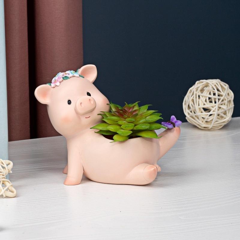 Cute Pig Resin Flower Pot Cartoon Animal Succulent Flower Pot Desktop Plants Pot Cactus Potted Home Decoration Ornaments Gift
