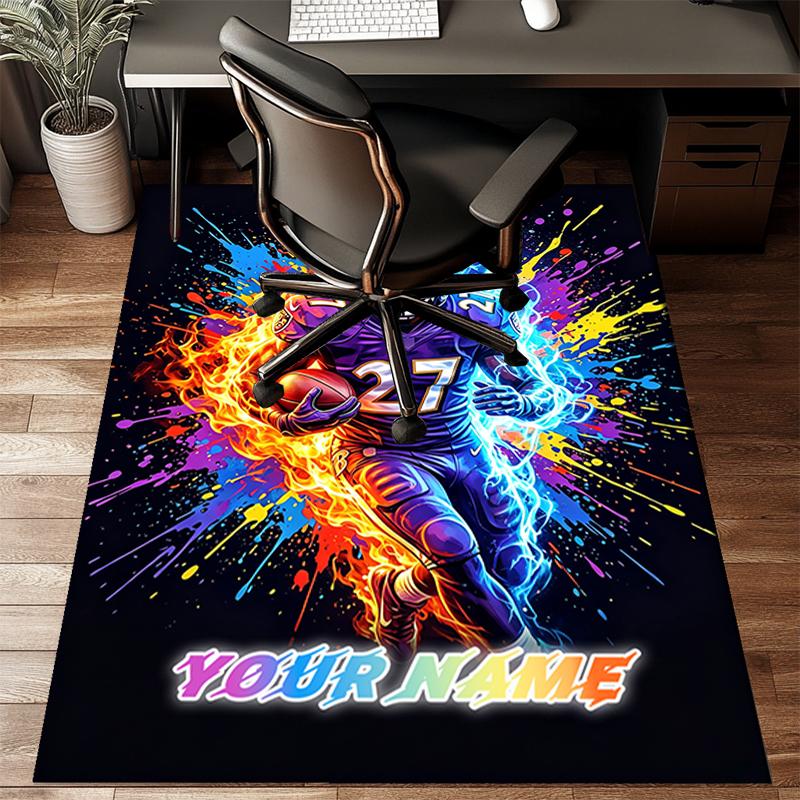 1PC Custom Name Football Player In Flames Theme Floor Mat Ideal for Living Room, Game Rooms, Office, Bedroom,Floor Mat Playful Design248