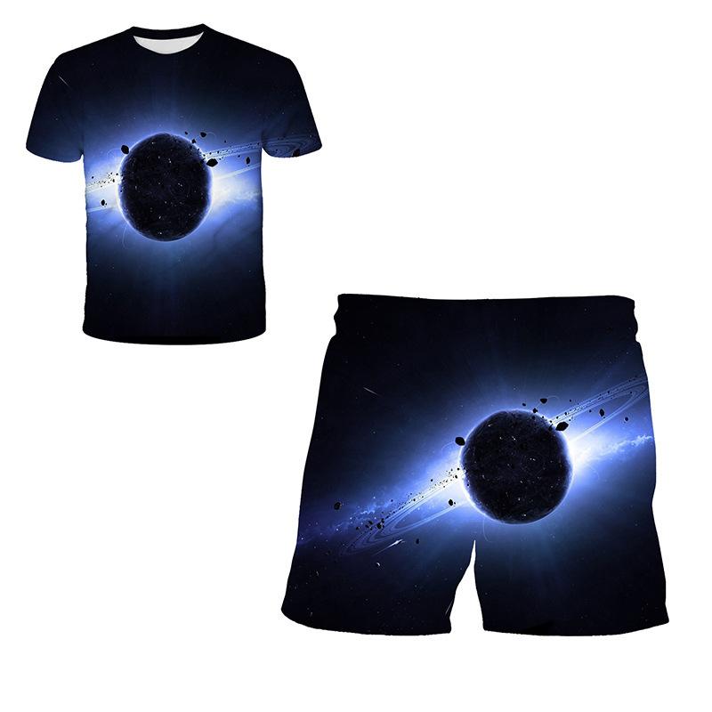 Sommer Neu Weltraum Planet Muster 3D Druck Trainingsanzüge Herren Damen Kurzarm T-Shirt Shorts Sets 2 Stück Sportanzüge Herrenbekleidung