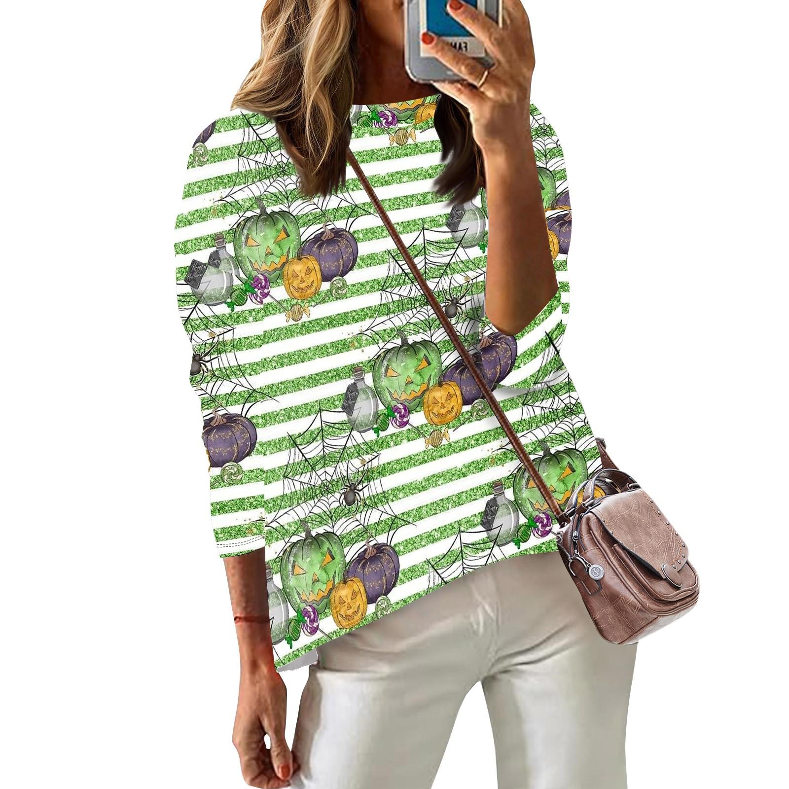 

Женская модная повседневная футболка с длинным рукавом и круглым вырезом с принтом на тему Хэллоуина XXXL