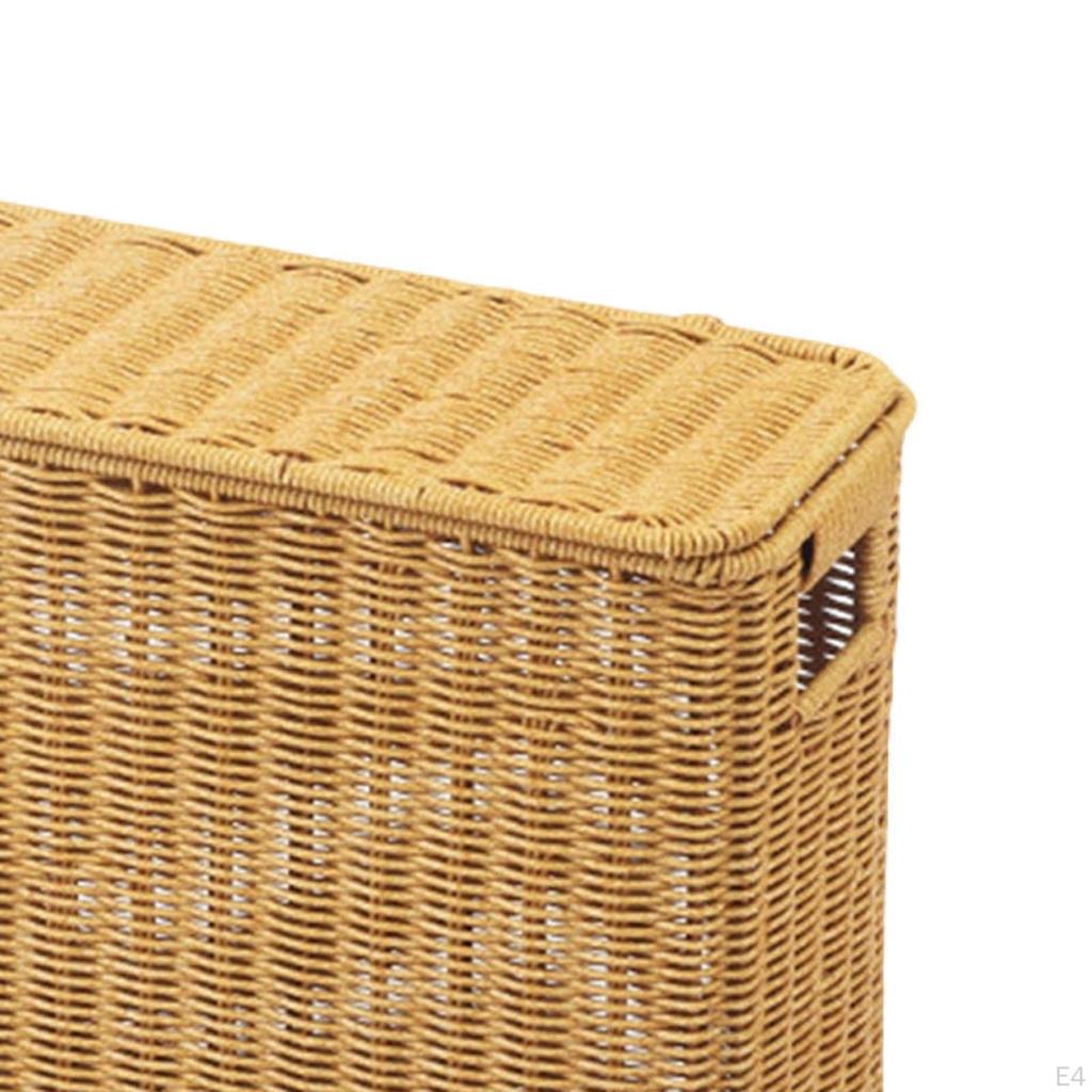 Imitation Rattan Basket Decorative Multifunction with Lid Hand Woven Sundries Container for