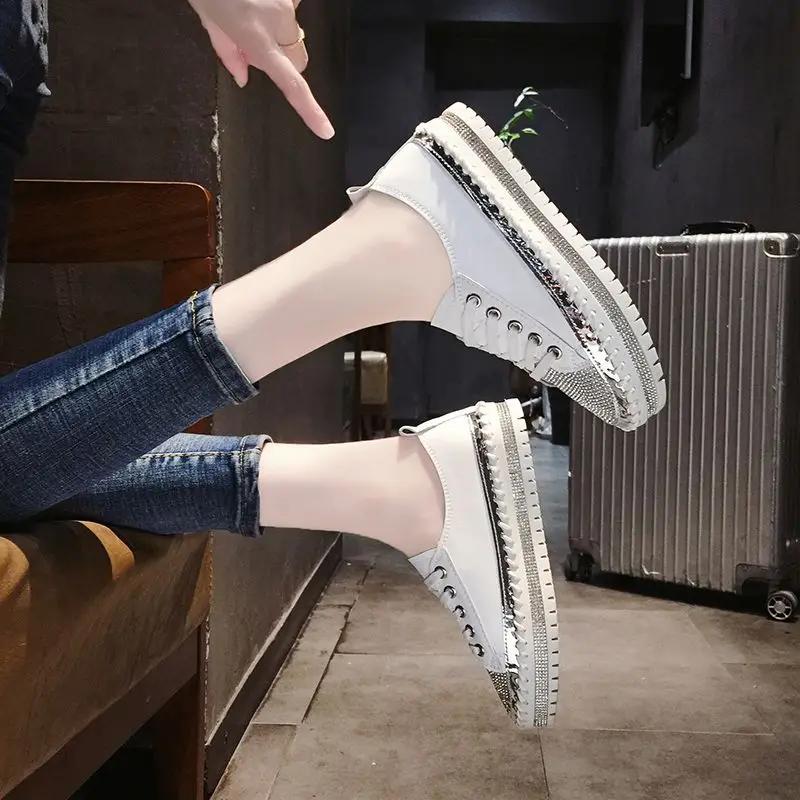 Fashion Low Loafers Whit With Crystals Rhinestone Ladies Shoes Lace Up Diamond Women Footwear High On Platform Urban High Quality Price