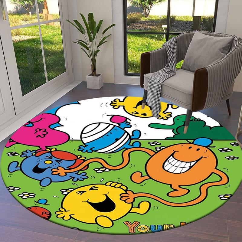 Mr. Men Little Miss Custom Name Round Area Rug,Carpet Rug for Living Room Bedroom Sofa Playroom Decor,Non-slip Floor Mat