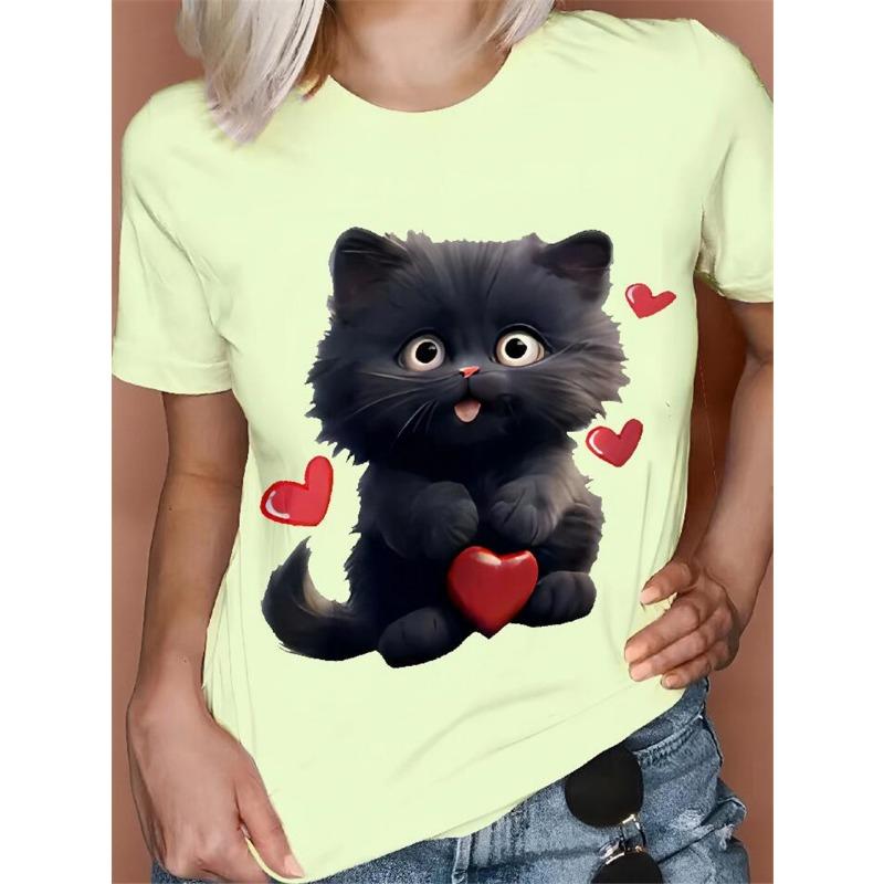 

Cute Cat Women Street Cotton T-Shirts Short Sleeve 3D Animal Printed Ladies Trend T Shirt Summer O-Neck Casual Tops Plus Size S