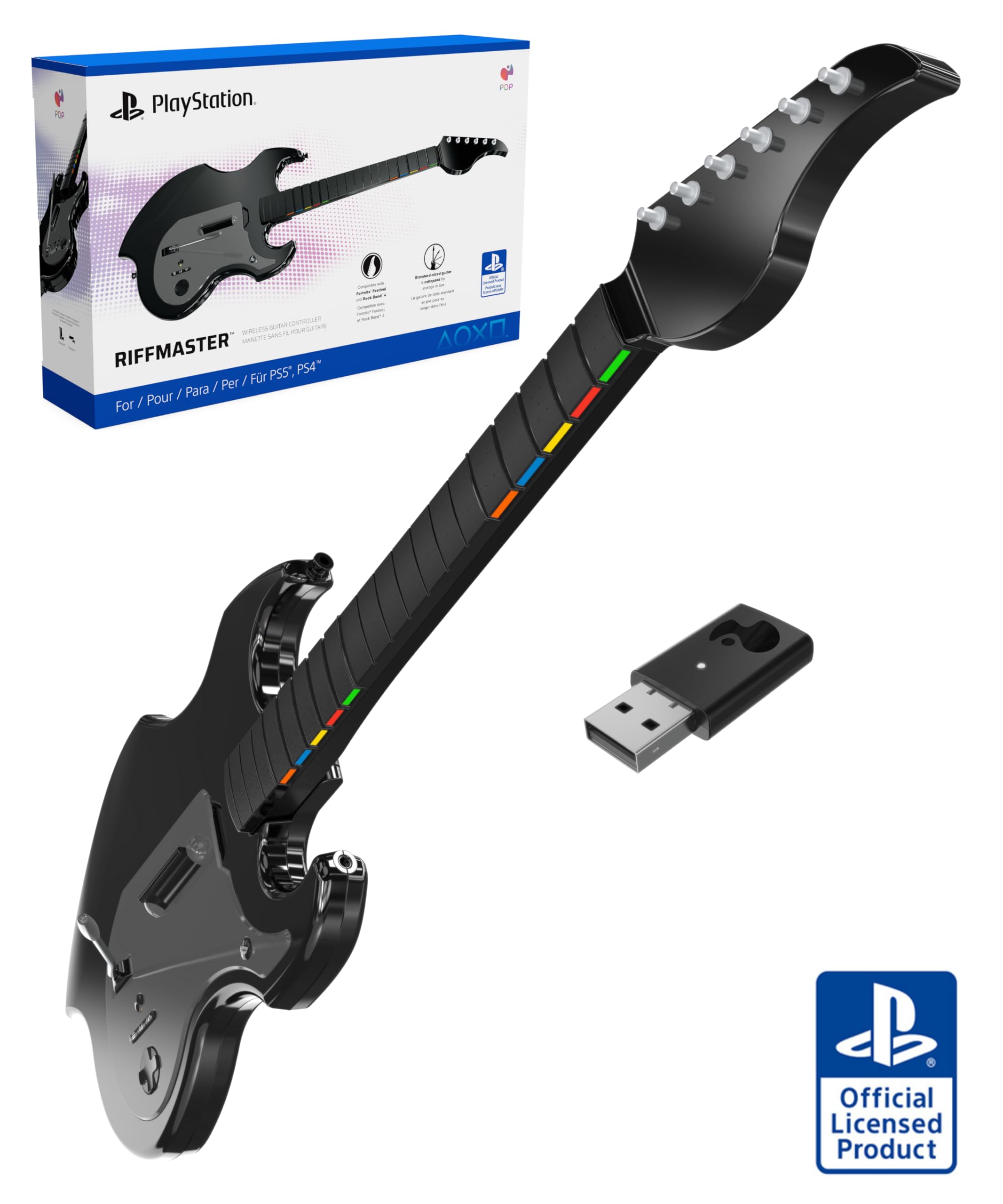 

Sony RiffMaster Wireless Guitar Controller Officially Licensed for Fortnite Festival Rock Band 4 Foldable PS5 PS4 Ultra-Low Latency 36 Hours Playtime