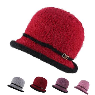 Winter Hats for Middle-aged and Elderly Women, Knitted Woolen Hats for Fashionable Old Ladies with Brims, Velvet and Thickening for Mothers To Keep