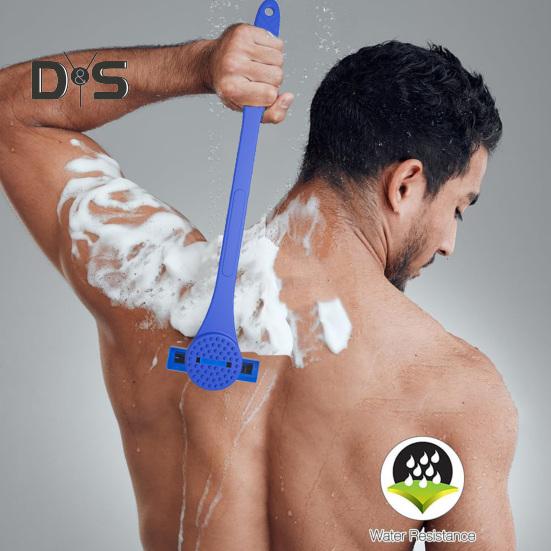 Rasoio per la schiena da uomo 2 in 1 con manico lungo in silicone, scrubber per la schiena, tagliacapelli, ergonomico, manuale, per la rimozione dei peli bagnati e asciutti.