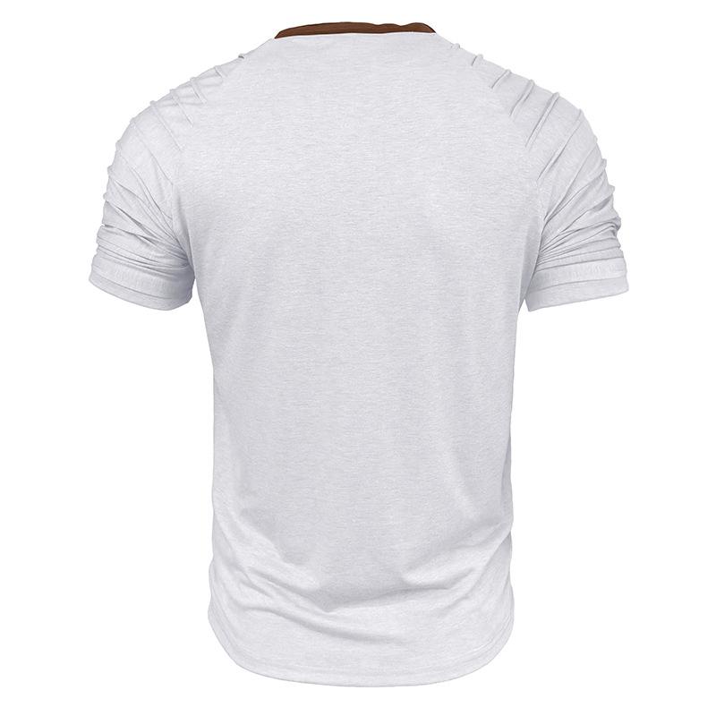 Letni męski T-shirt Henley w bloki kolorów Modny męski T-shirt z krótkim rękawem Top