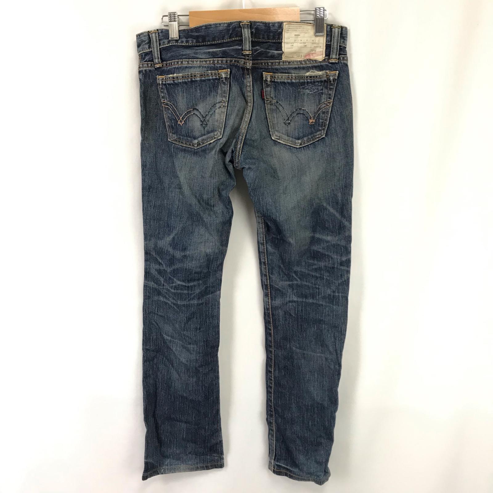 

USED/Made in Japan EDWIN 503 Damaged Denim Pants 27×30 Men Indigo Inseam 73cm