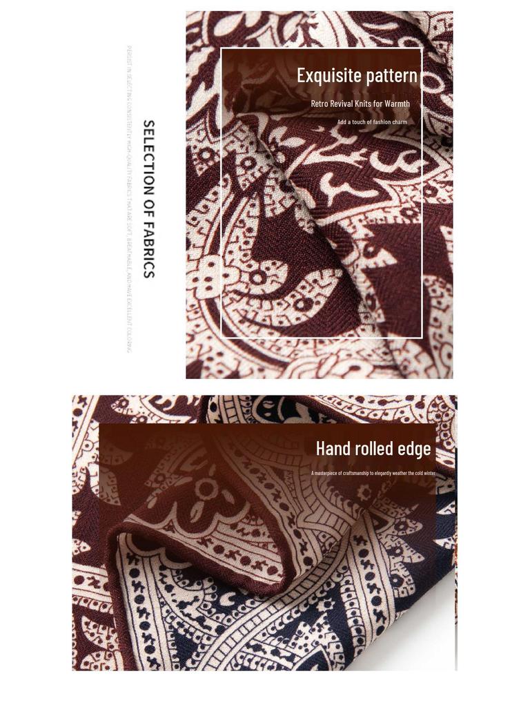 Handmade Retro Paisley Print Double-Sided Wool-Silk Scarf: Luxurious Small Square with High-End Feel